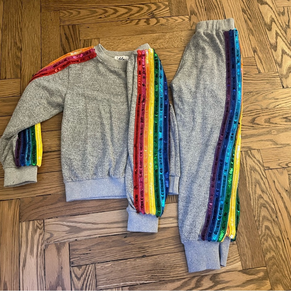 Lola + The Boys Gray Set with Colorful Sequin Stripes